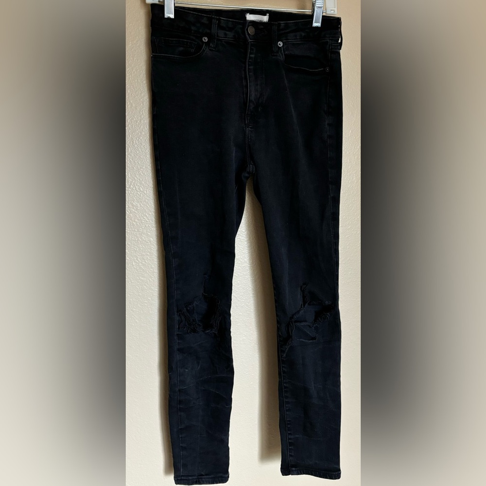 GOODTHREADS Women’s Black‎ Denim Jeans Size 28 Long Pull on Skinny, Distressed.